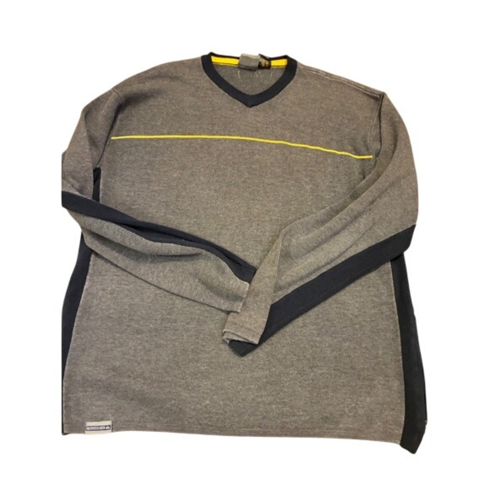 Vintage 90s Quiksilver V-Neck Sweater Grey Navy Yellow Side Zip Mens Medium